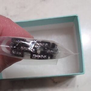 Park Lane "Ziggy" ring in hematite with micro cubic zirconia accents.